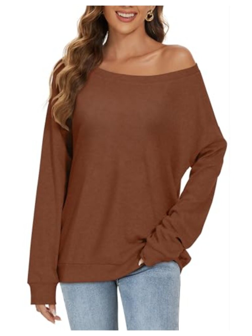 Off The Shoulder Long Sleeve Sweatshirt Oversized Tunic Top
